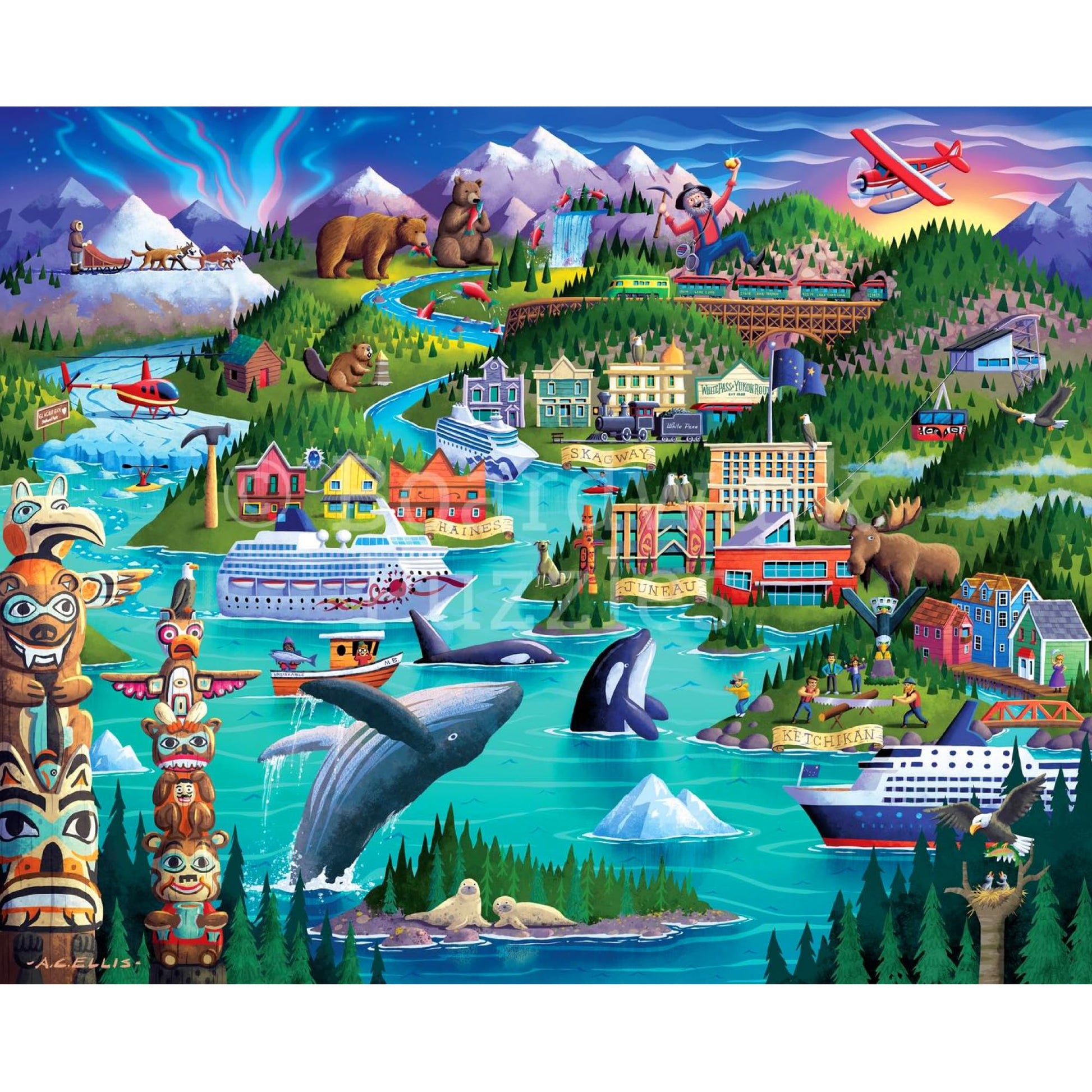 Boardwalk Alaska's Inside Passage 210 Piece Personal Puzzle, Jigsaw Puzzles with Premium Box, Alaska Gifts for Adults, 6"x8"