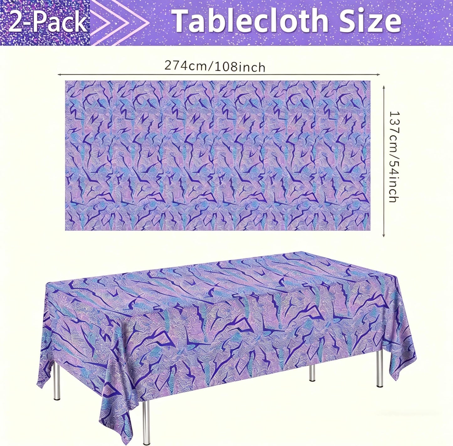 K-Style Pop Demon Hunters Laser Purple Tablecloth, 2 Pack, 54 x 108 Inch