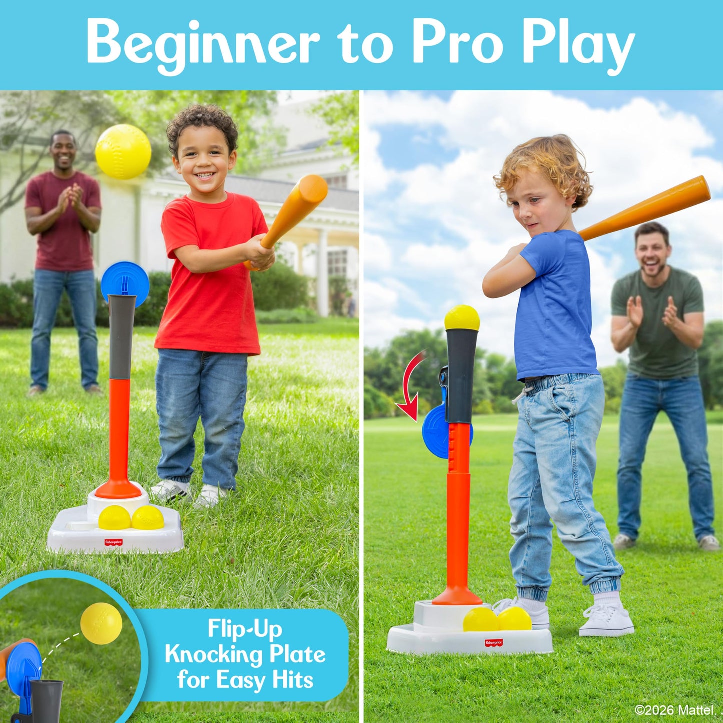 Fisher-Price™ Grow-to-Pro 2-in-1 Tee Ball Set for Toddlers & Kids, Height Adjustable Batting Practice & Outdoor Play Toy, Ages 18+ Months