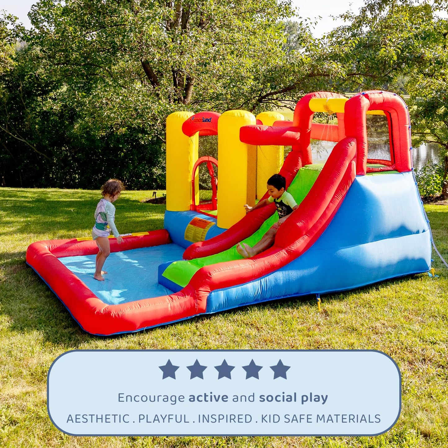 Bounceland Jump and Splash Adventure Bounce House or Water Slide All in one, Large Pool, Fun Bouncing Area with Basketball Hoop, Long Slide