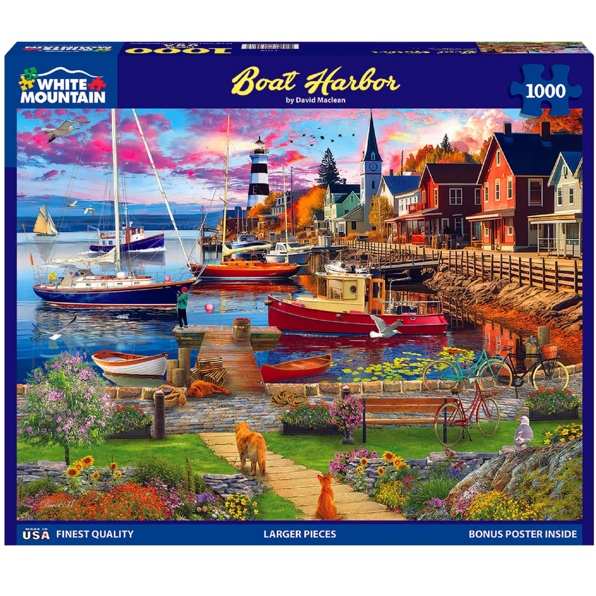 White Mountain 1000 Piece Jigsaw Puzzle Scenic Coastal Summer, Boat Harbor