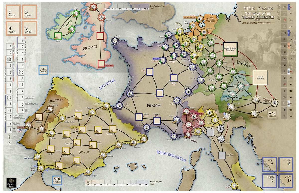 Compass Games Nine Years: War of The Grand Alliance, Deluxe Edition Board Game, for Adults 18+