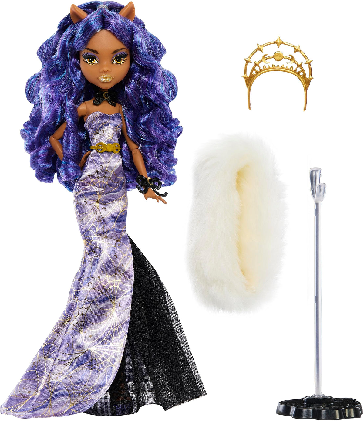 Monster High Howliday Winter Edition Doll, Clawdeen Wolf Collectible in ICY Lavender Gown with Furry Boa & Accessories