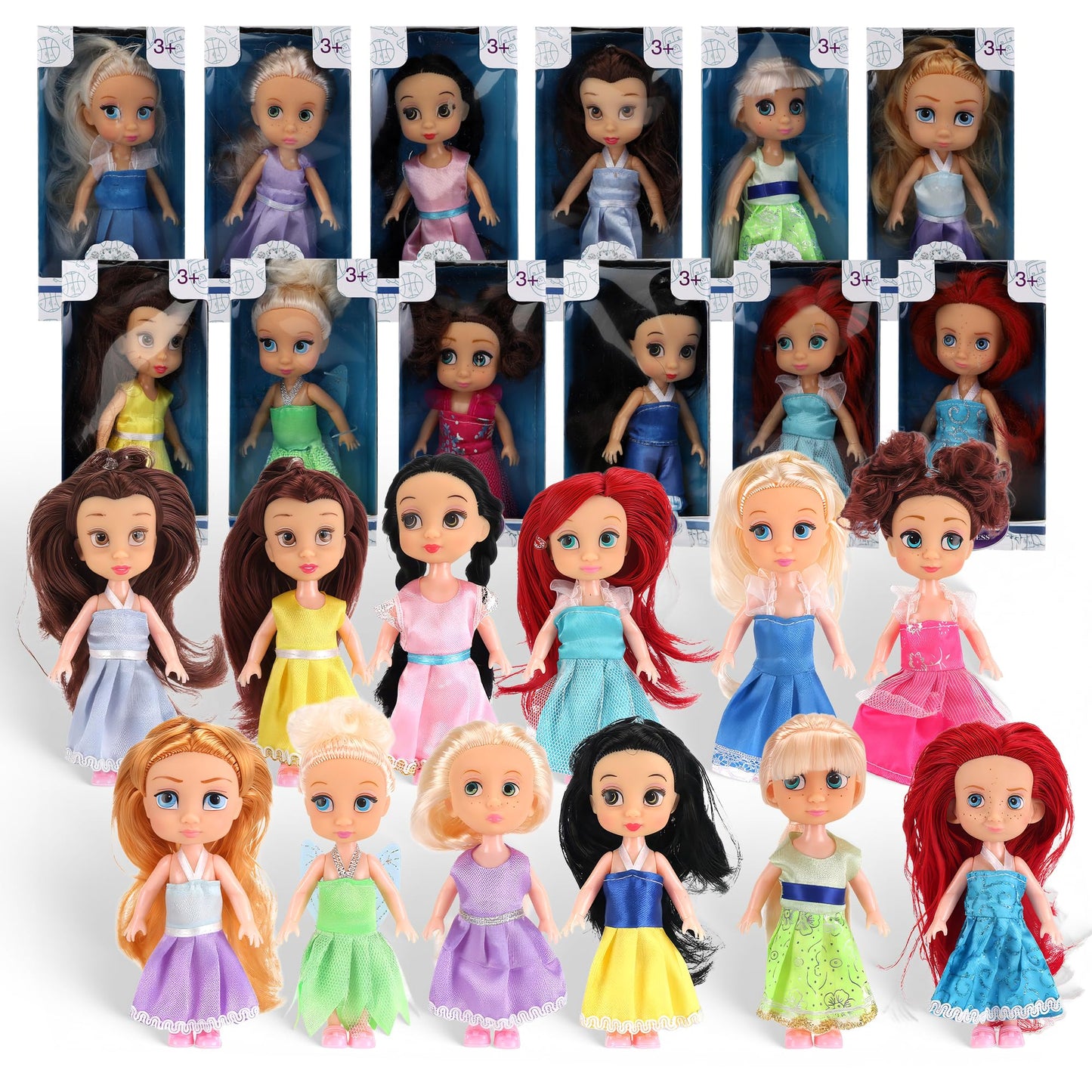 Liberty Imports 12 Pack Little Royal Princess Dolls - Mini Pocket Size Toddler Toys Fantasy Pretend Play Set with Dress, Accessories for Kids, Girls