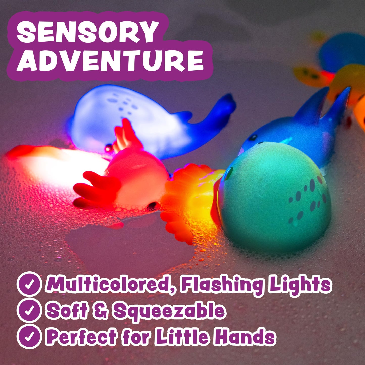Tub Works® Under the Sea™ Light Up Bath Toys, 6 Pack | Water-Activated Light Up Toys Flash & Change Color | Easy-Grip Baby & Toddler Bath Toys |