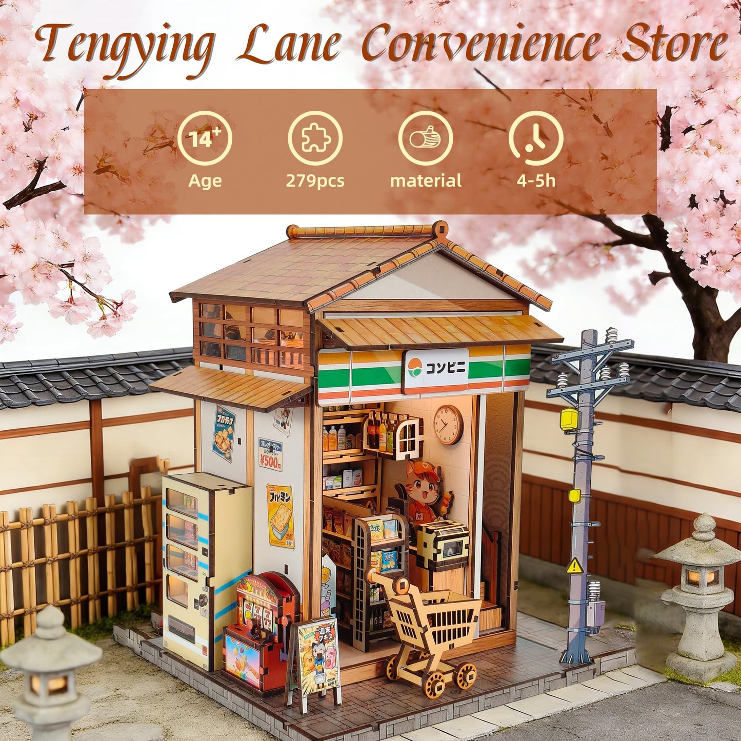 Japanese DIY Miniature House Kit, DIY Book Nook Kit, Minimart Model Craft Kits, Wooden Mini Doll House Kit, Tiny Model House for Adults to Build