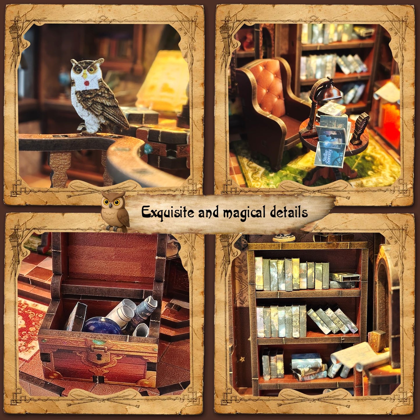 DIY Book Nook Kit | Miniature House Kit with LED Lights | 3D Wooden Puzzles for Adults & Teens | Creative Model Building Kit | Unique Bookshelf Decor