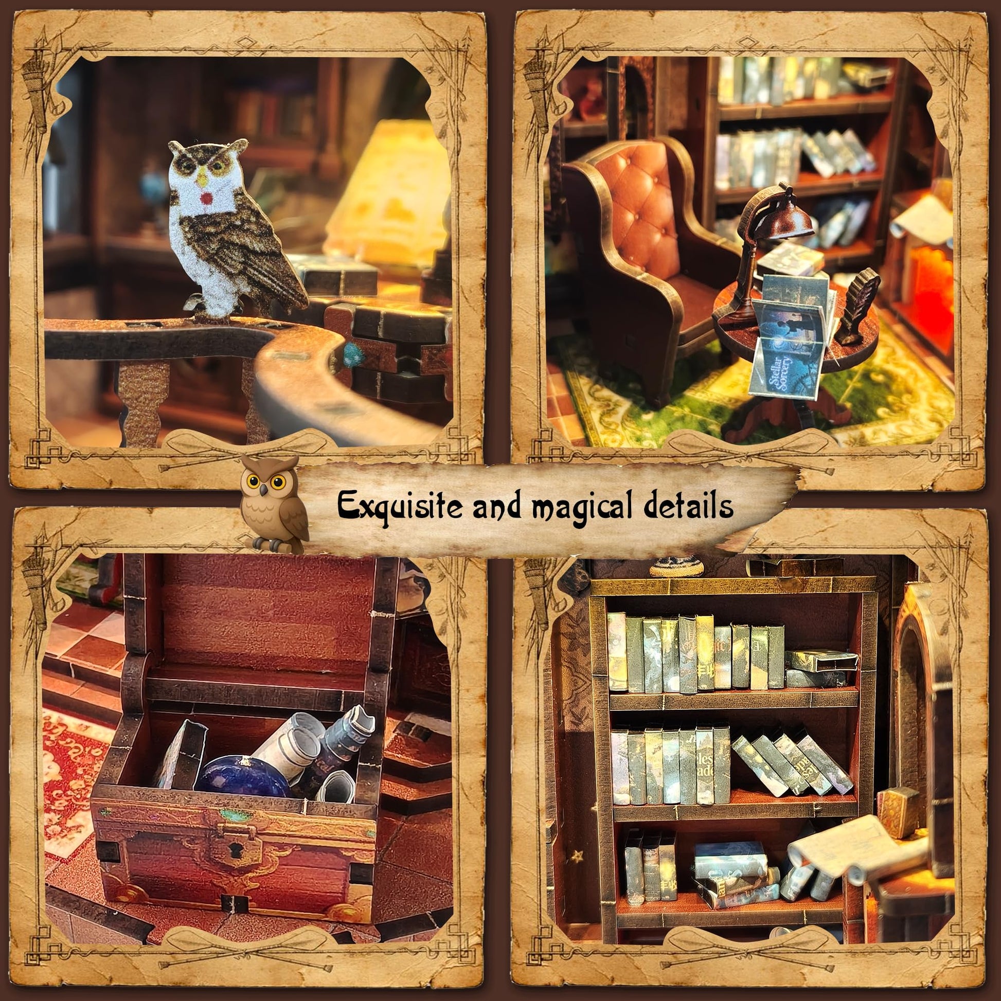 DIY Book Nook Kit | Miniature House Kit with LED Lights | 3D Wooden Puzzles for Adults & Teens | Creative Model Building Kit | Unique Bookshelf Decor