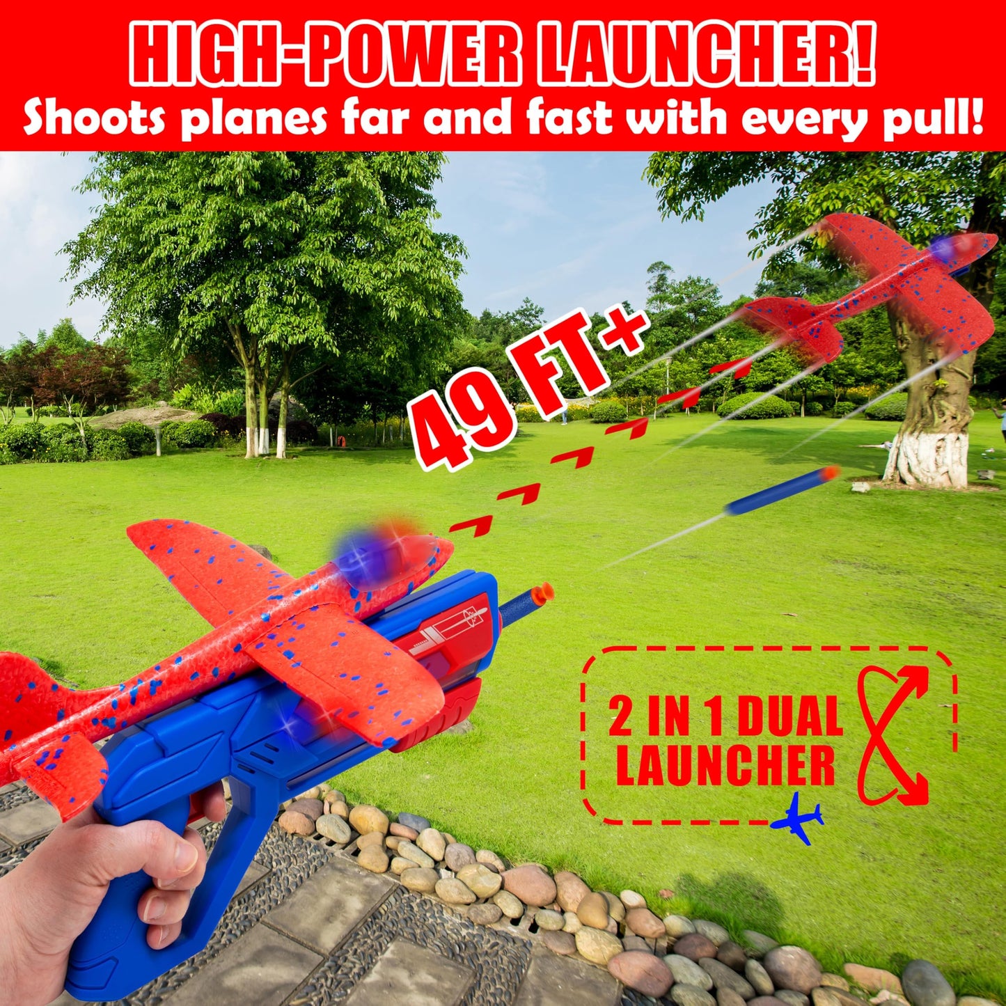 Kiddie Play Airplane Launcher Toy for Kids, 3 LED Foam Gliders & 20 Darts