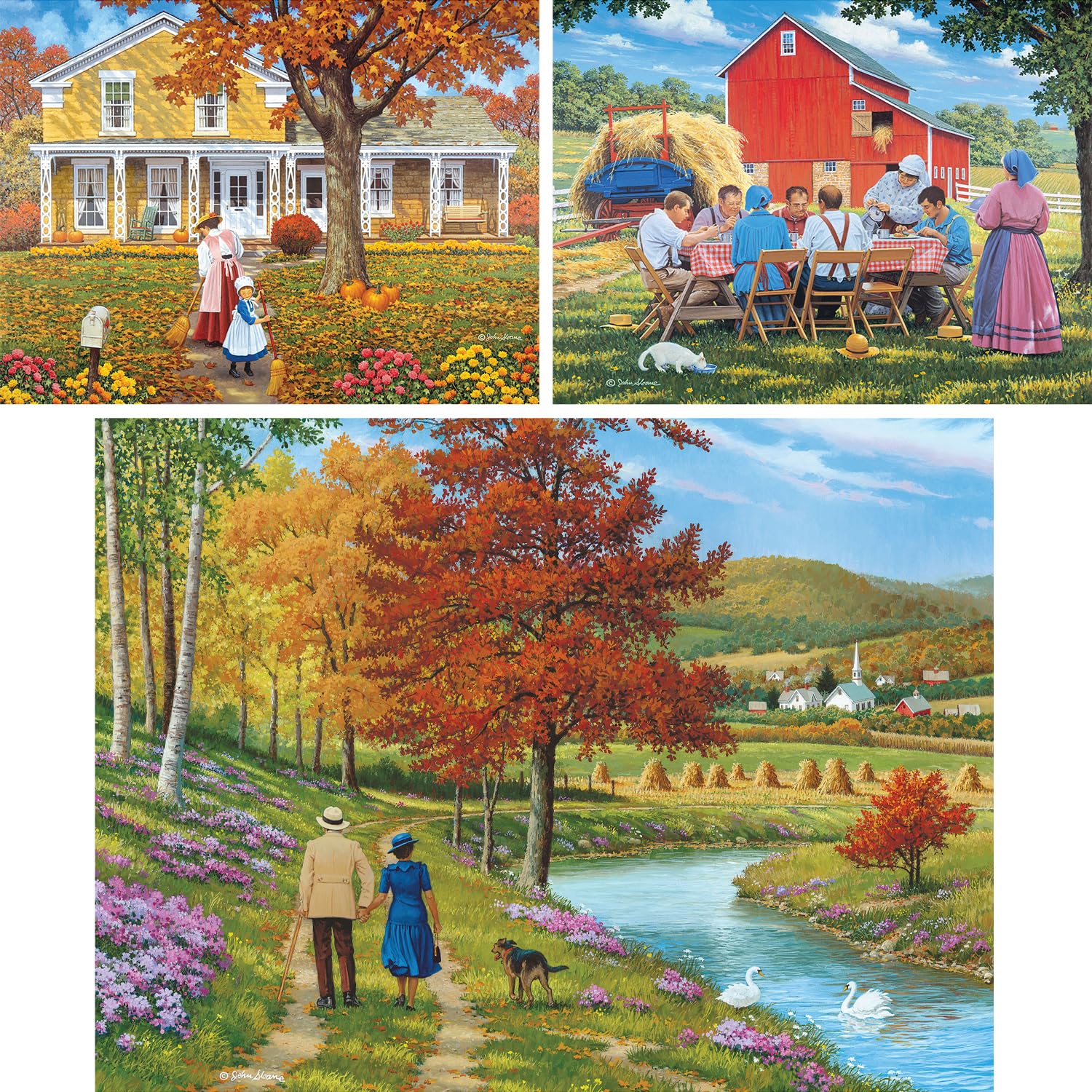 Bits and Pieces Set of 3 Jigsaw Puzzles 300 Pieces - Colorful Seasons Farm