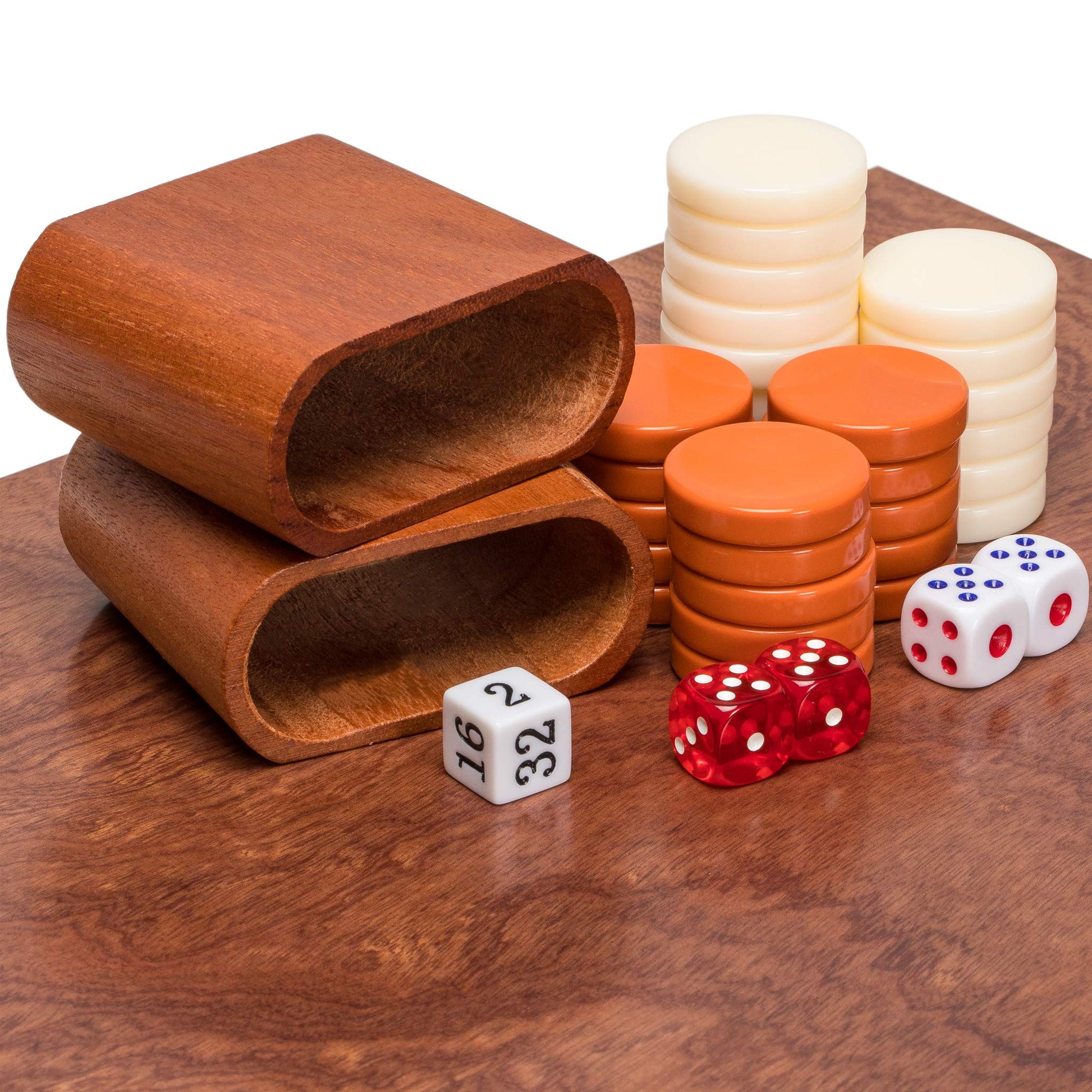 Yellow Mountain Imports Wooden Inlaid Rosewood Backgammon Game Set - Knoll - with Acrylic Playing Pieces & Wooden Dice Cups, 19-inch Board