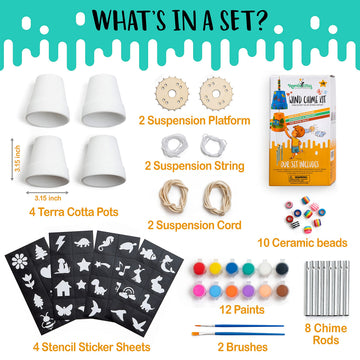 Make Your Own Wind Chime Craft Kit, 2-Pack - Large Bells, Stencils & Beads | DIY Arts and Crafts for Kids Ages 6-12 | Creative Gift for Boys and Girls