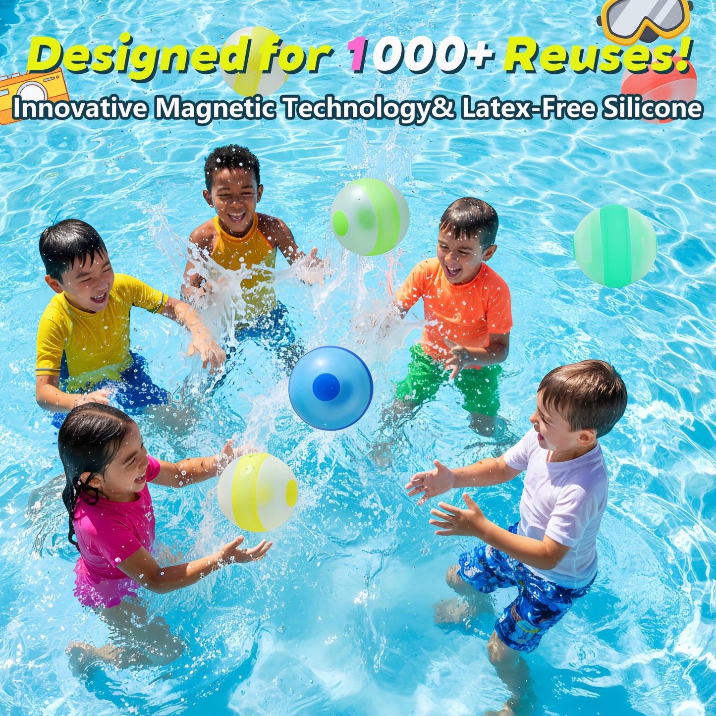 Reusable Water Balloons 6 Pcs Quick-Fill Self-Sealing Pool & Beach Water Toys for Boys Girls Ages 3-12, Outdoor Summer Splash Balls for Backyard Kids