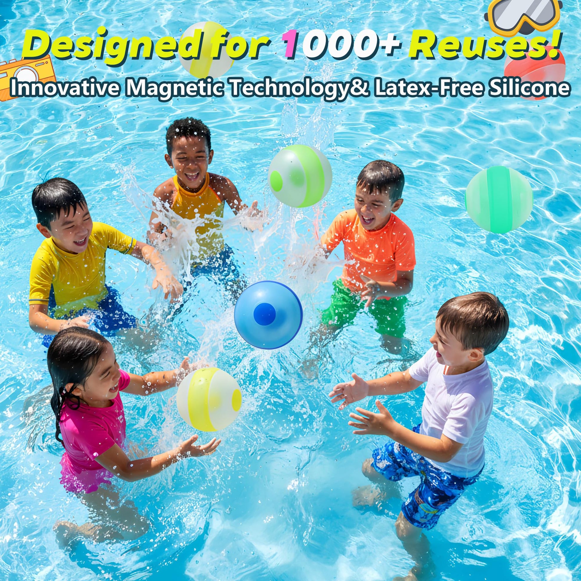 Reusable Water Balloons 6 Pcs Quick-Fill Self-Sealing Pool & Beach Water Toys for Boys Girls Ages 3-12, Outdoor Summer Splash Balls for Backyard Kids