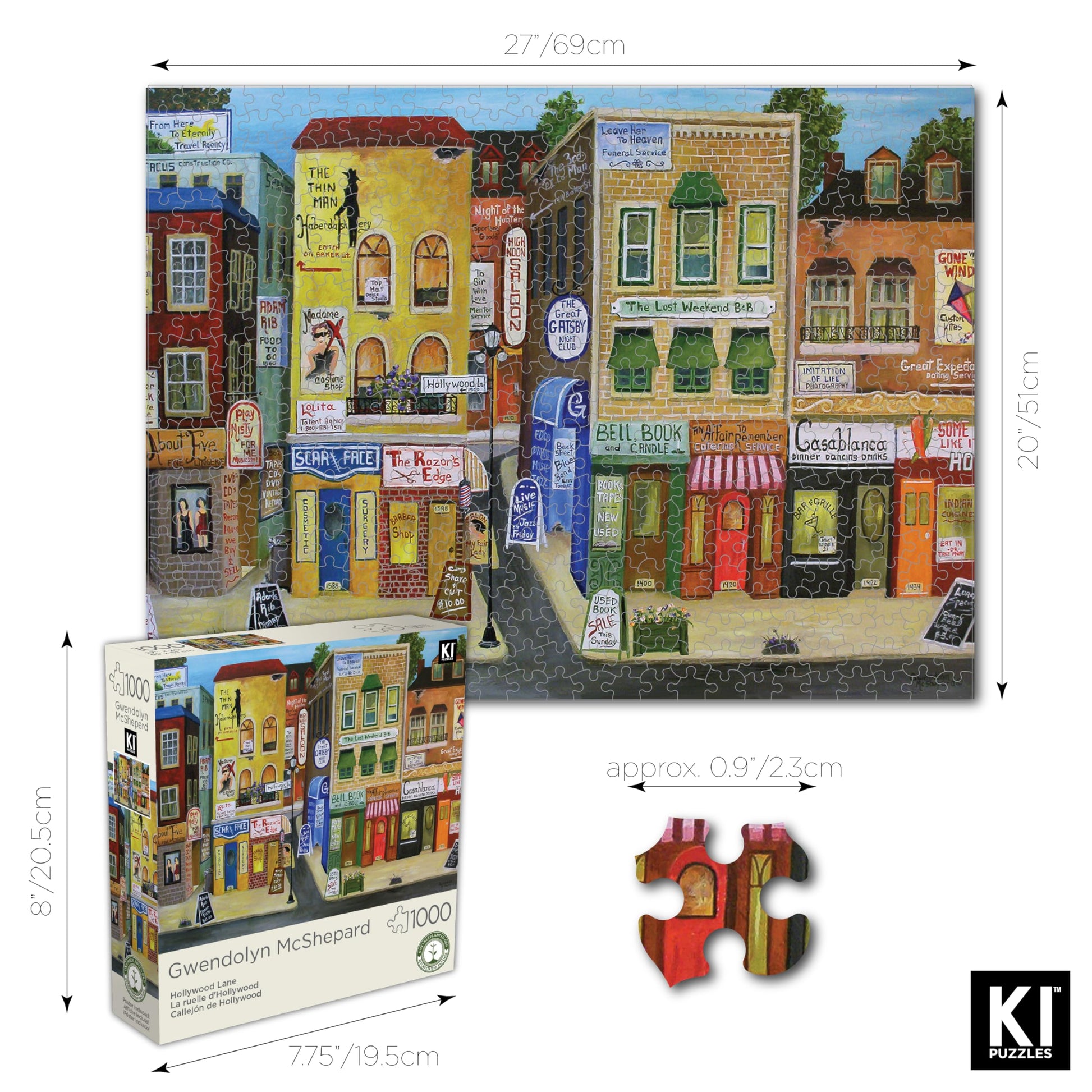 KI Puzzles 1000 Piece Puzzle for Adults - Hard, Difficult & Challenging Jigsaw by Gwendolyn McShepard - Hollywood LN Urban Street Scene - 27x20”