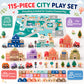 Migargle Wooden Building Blocks Set, 115 Pcs City Construction Stacker Stacking Preschool Learning Educational Toys, Toddler Toys for 3+ Year Old Boy