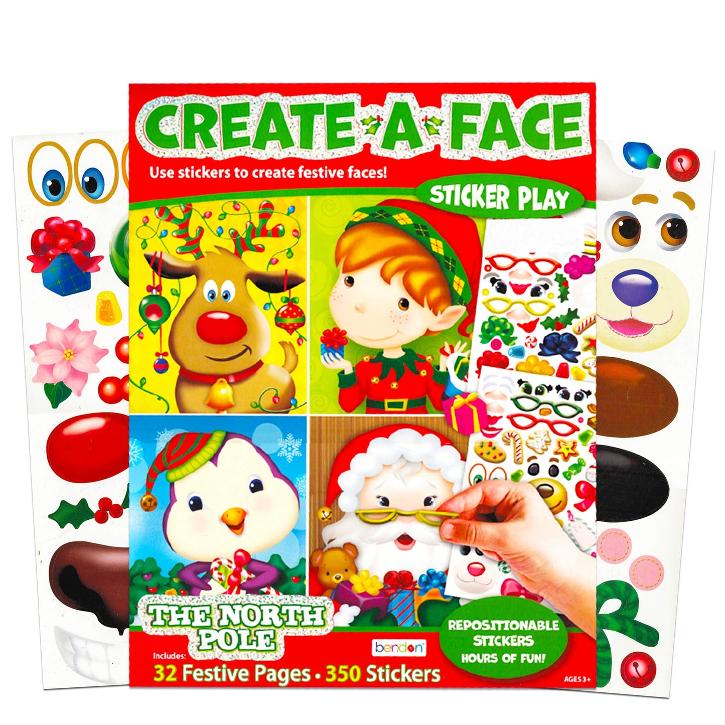 Bendon Publishing Christmas Make a Face Sticker Book for Kids Toddlers - Giant Christmas Sticker Book with 32 Santa, Elf, Reindeer Festive Faces
