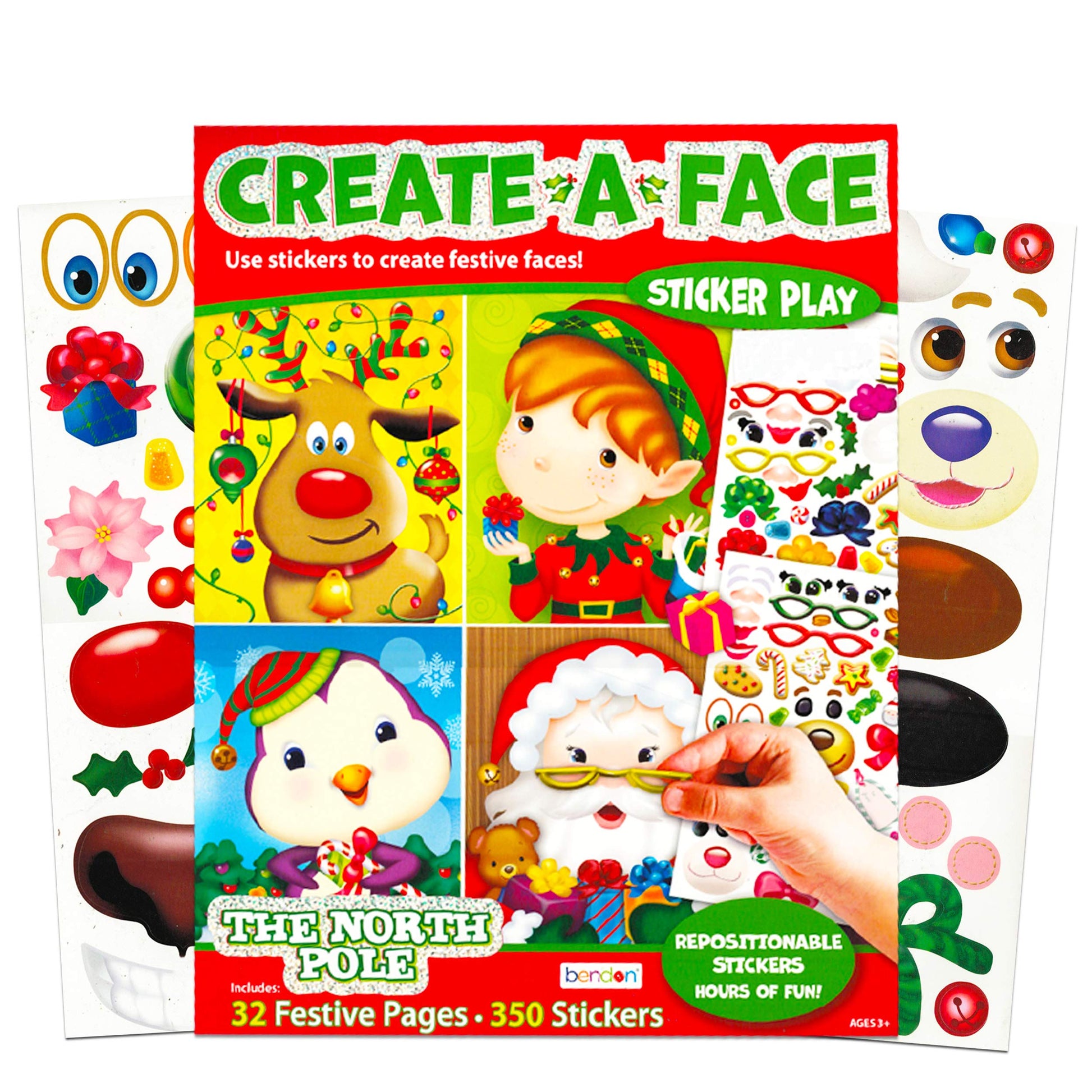 Bendon Publishing Christmas Make a Face Sticker Book for Kids Toddlers - Giant Christmas Sticker Book with 32 Santa, Elf, Reindeer Festive Faces