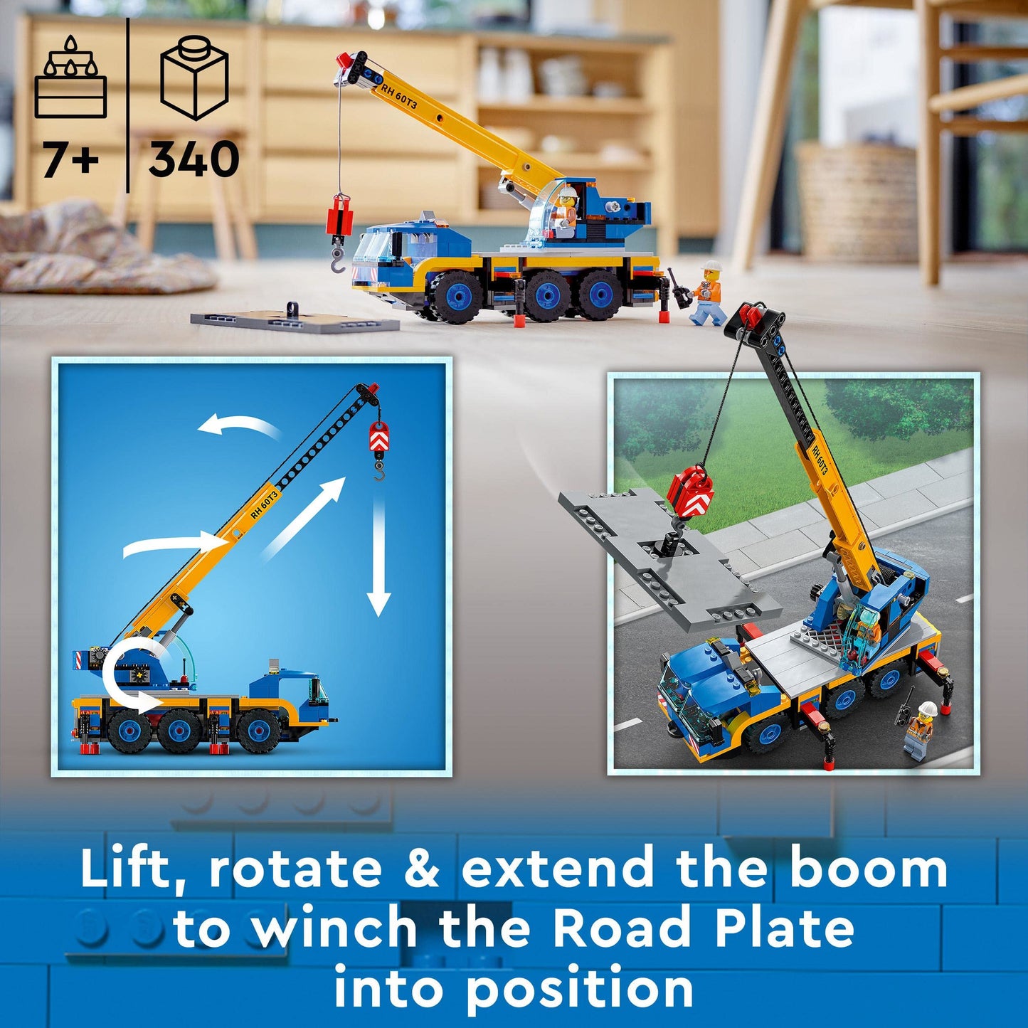 Lego 60324 City Off-Road Crane, Crane and Truck Toy with Hooks, Buildable Vehicle Toy for Boys and Girls from 7 Years, Gift for Children and Fans