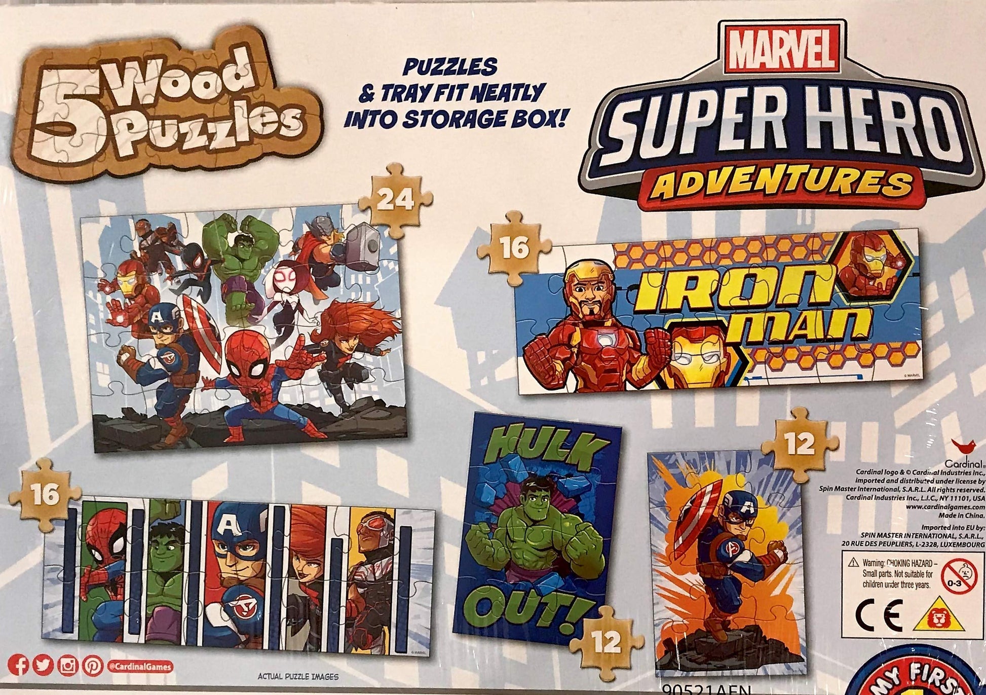 Cardinal Marvel Super Hero Adventures 5 Wood Puzzles in Storage Box