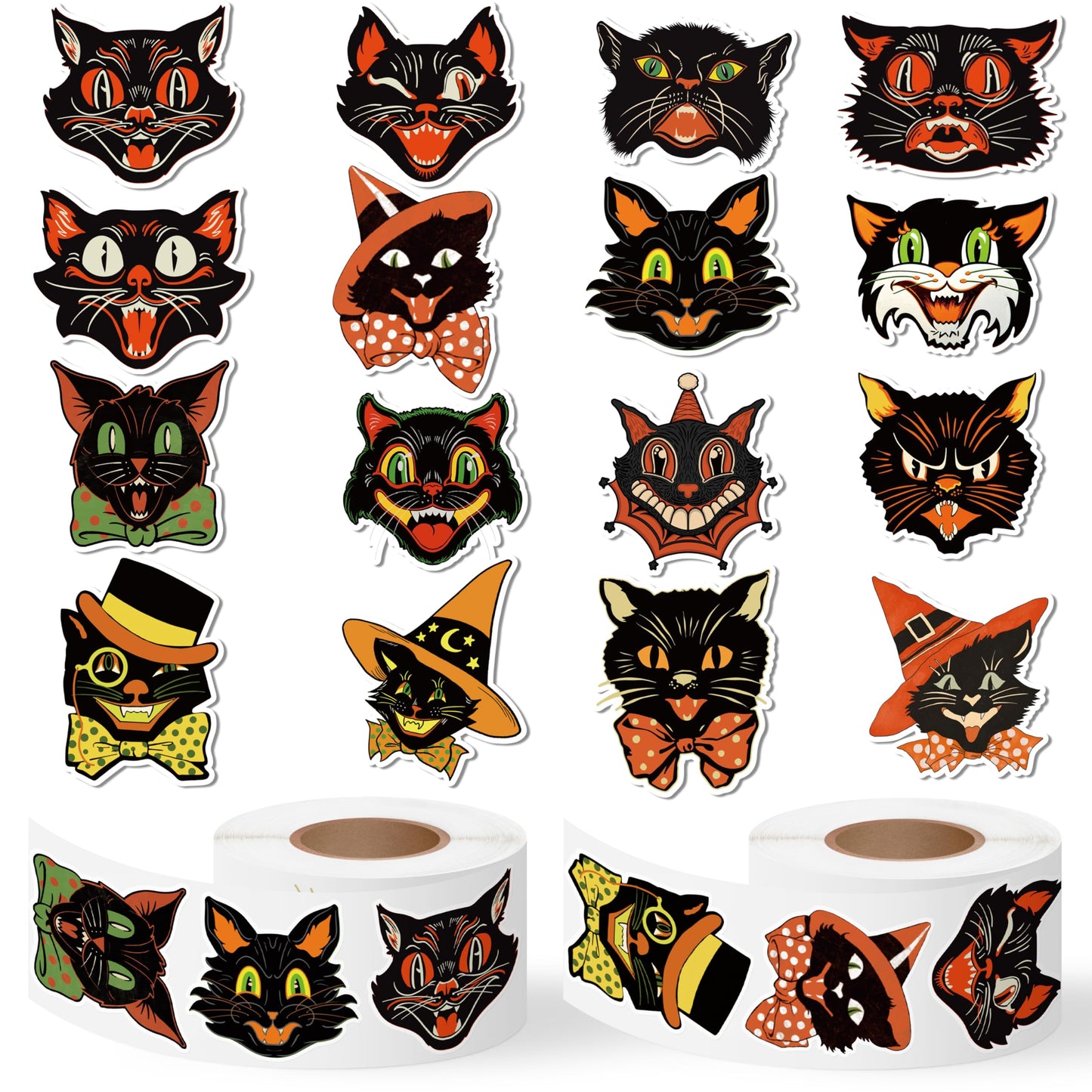 GUjianzi Vintage Black Cat Stickers - 1000Pcs Funny Cute Meme Decals for Kids Teen Adult, Aesthetic Kitty Waterproof Vinyl Sticker Gifts