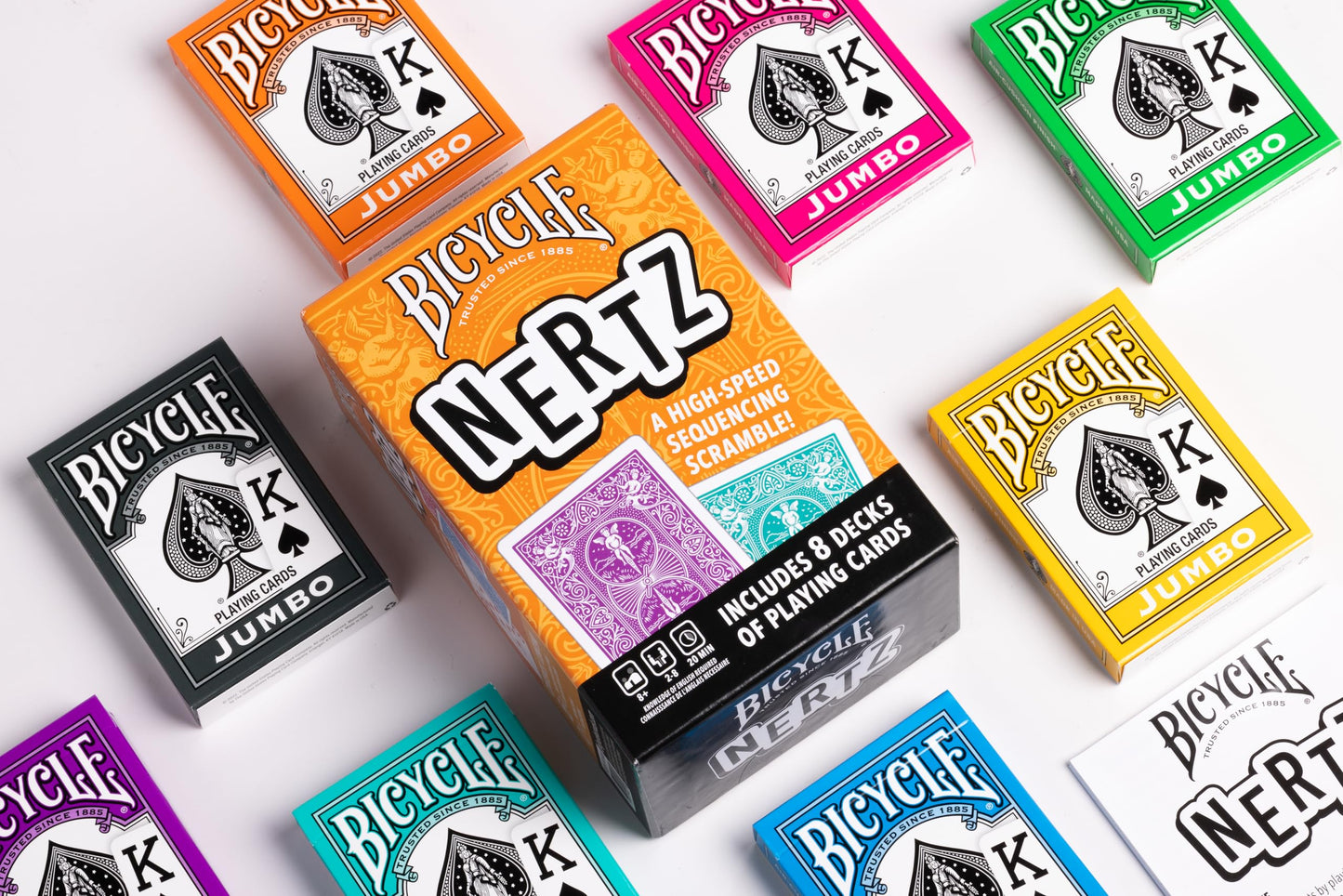 Bicycle Nertz Card Game (Solitaire) , 8 Decks of Jumbo Index Playing Cards, Fast-Paced Multiplayer Family Card Game for Kids and Adults, Classic