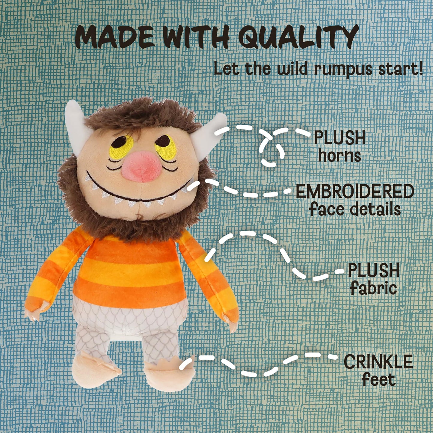 Kids Preferred Where The Wild Things are 4 Piece Plush Set - Max, Moishe, Tzippy, and Bernard Stuffed Animals, Crinkle Feet and Bean Filled Bottom.