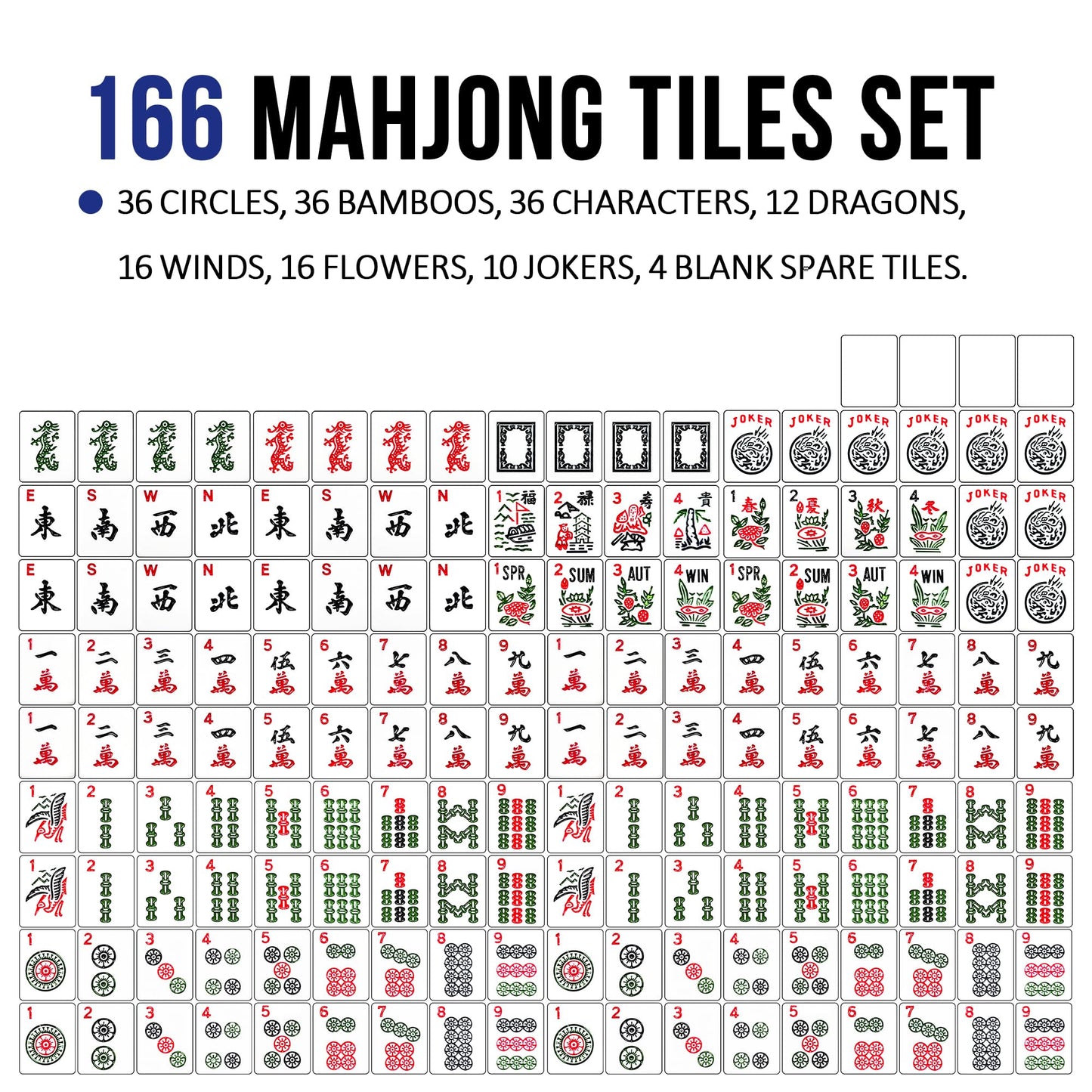 Dolcety American Mahjong Tile Set, 166 White Tiles Mahjong Set,Travel Mahjong Set with Gray Carrying Bag