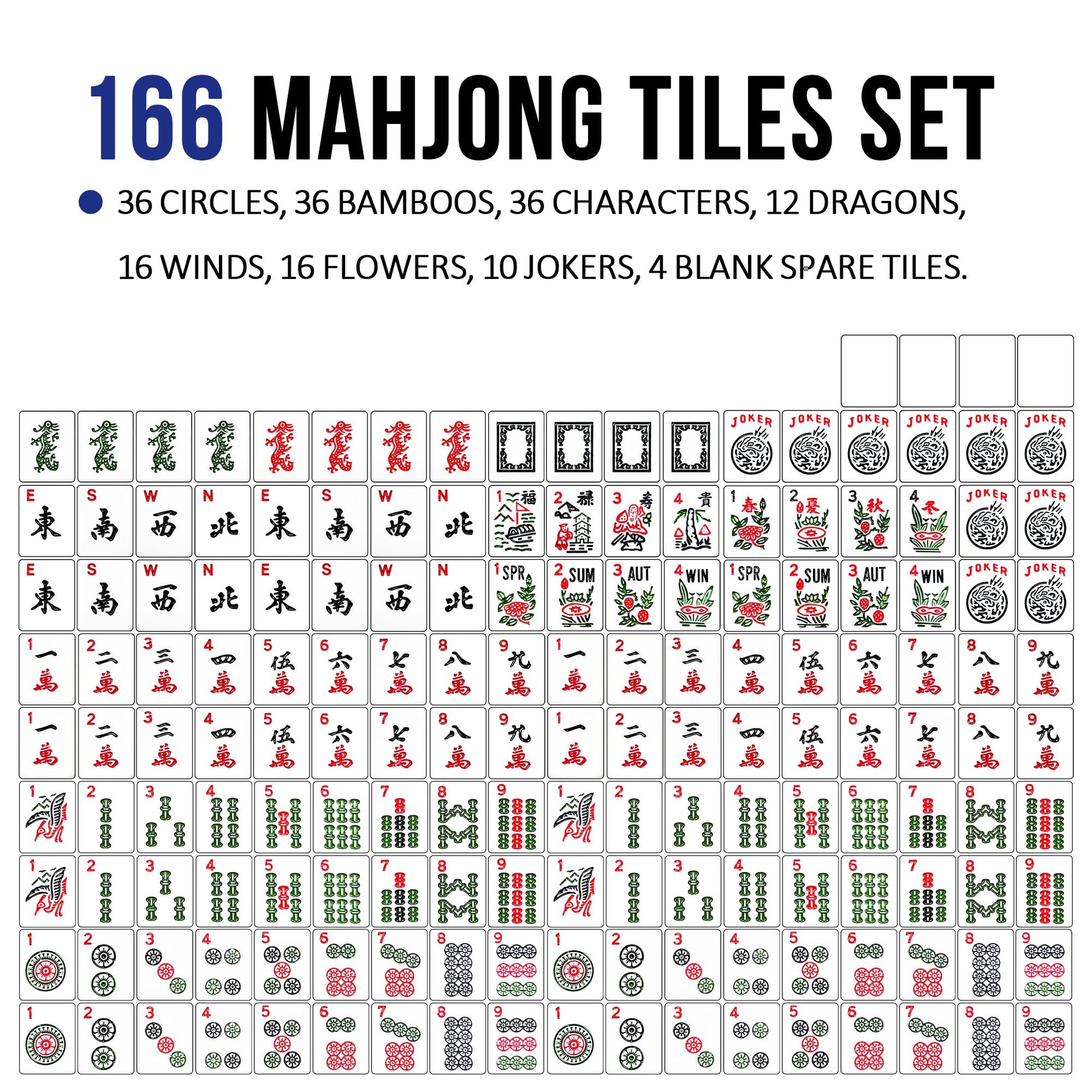 Dolcety American Mahjong Tile Set, 166 White Tiles Mahjong Set,Travel Mahjong Set with Gray Carrying Bag