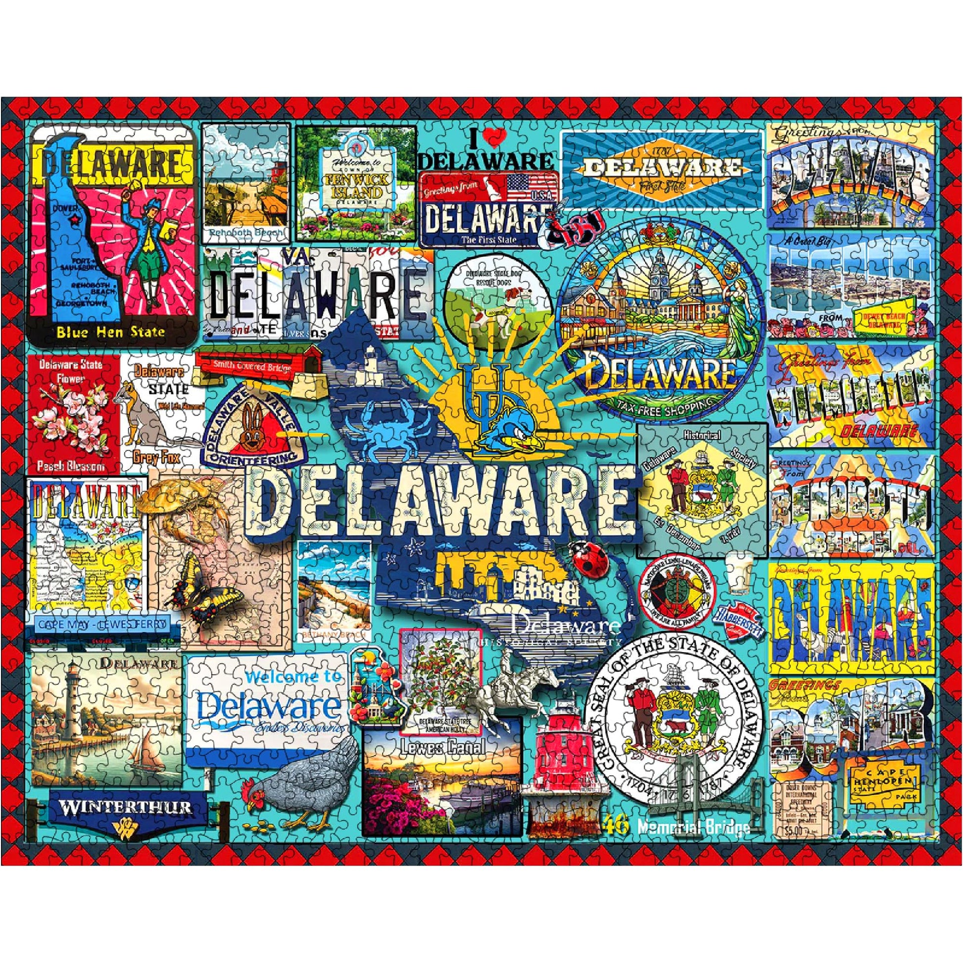 White Mountain 1000 Piece Jigsaw Puzzle State Collage, I Love Delaware