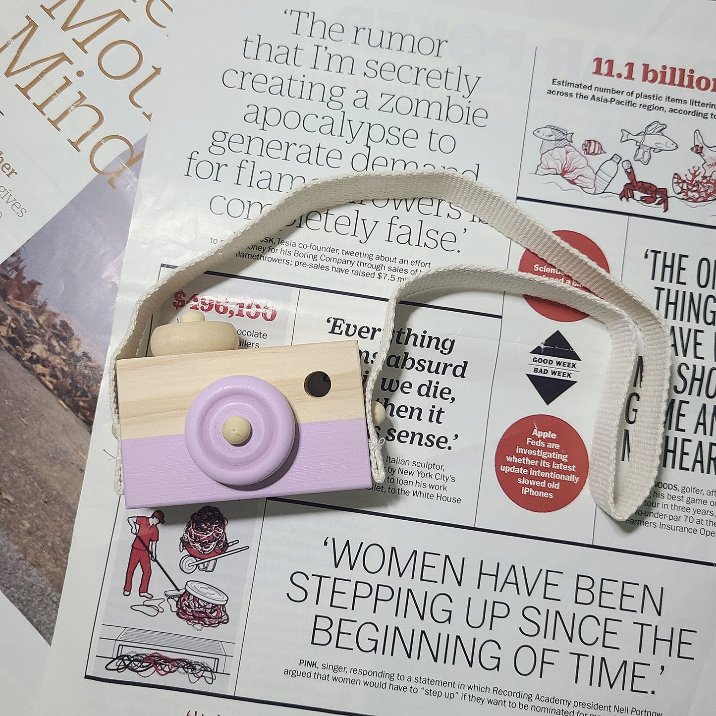 Cynzia Baby Wooden Mini Camera Toy, Kid Cute Mini Sharpe Toy Neck Hanging Photographed Props for Toddlers Children Kids' Room Hanging Decor Gift