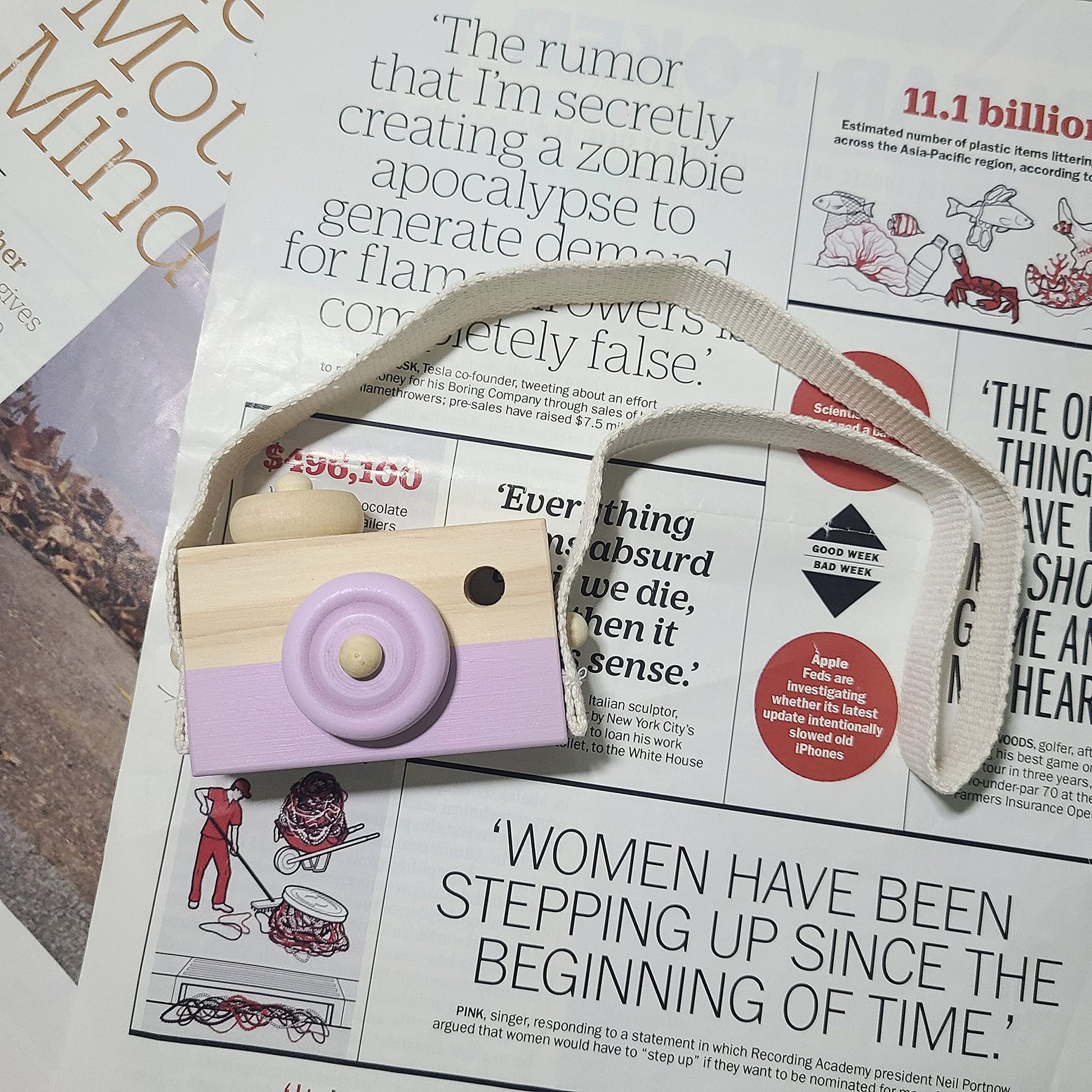 Cynzia Baby Wooden Mini Camera Toy, Kid Cute Mini Sharpe Toy Neck Hanging Photographed Props for Toddlers Children Kids' Room Hanging Decor Gift