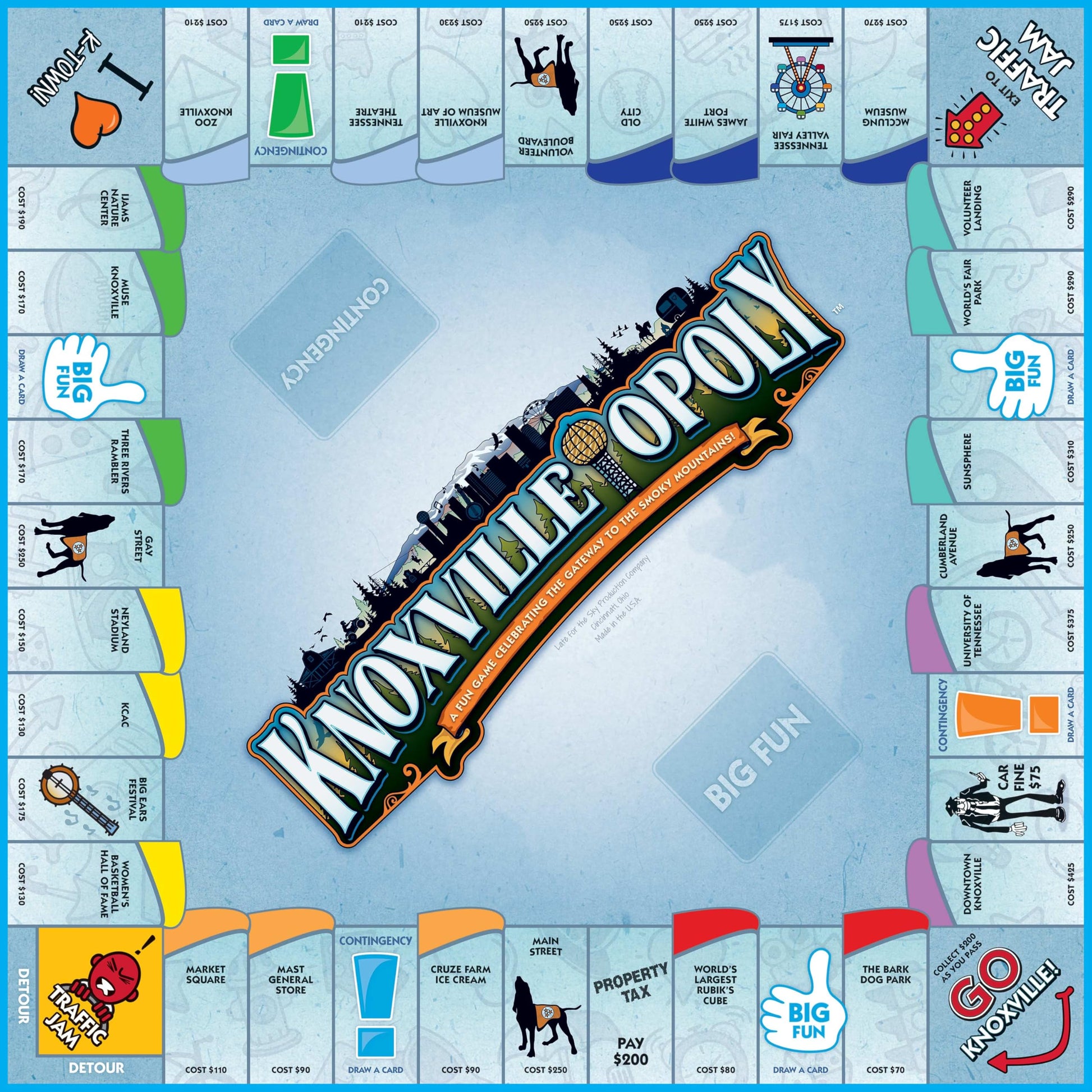 Late for The Sky Knoxville-Opoly City Board Game, Family Strategy Game Night for 2-6 Players, Ages 8+, Opoly-Style Play with Knoxville Landmarks