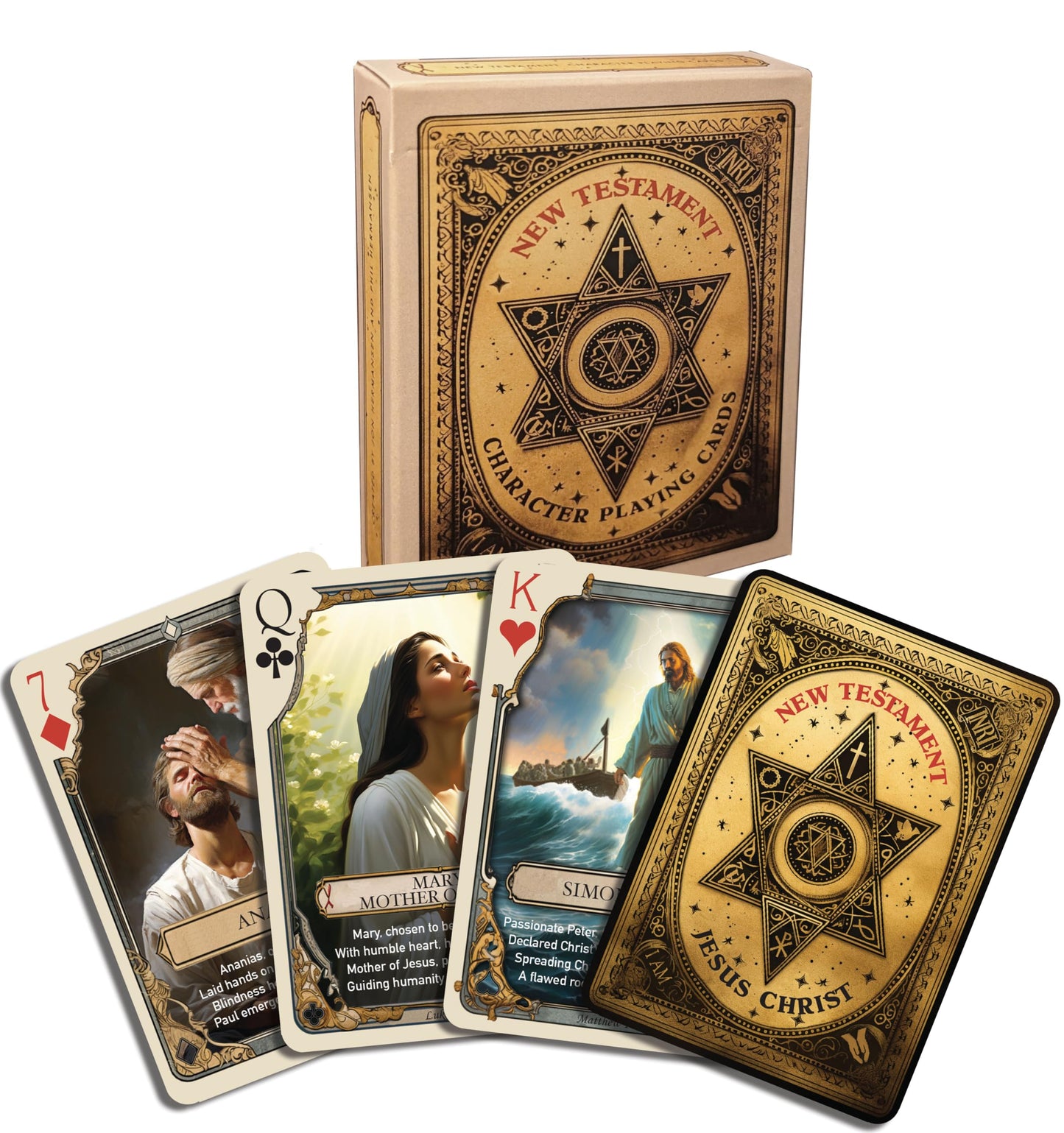 Scripture Guide Two-Pack Bible Character Playing Cards - Features One Deck of 54 Iconic Old Testament Characters and One Deck of 54 Iconic New