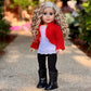 Uptown Girl - 4 Piece Outfit - Red Ruffled Jacket, White Tank Top, Black Leggings and Boots - Clothes Fits 18 Inch Doll (Doll Not Included)