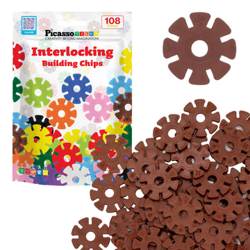 PicassoTiles Building Chip Interlocking Disc Construction Blocks in Brown Color STEM Learning Early Education Toy Engineering Playset Child Brain