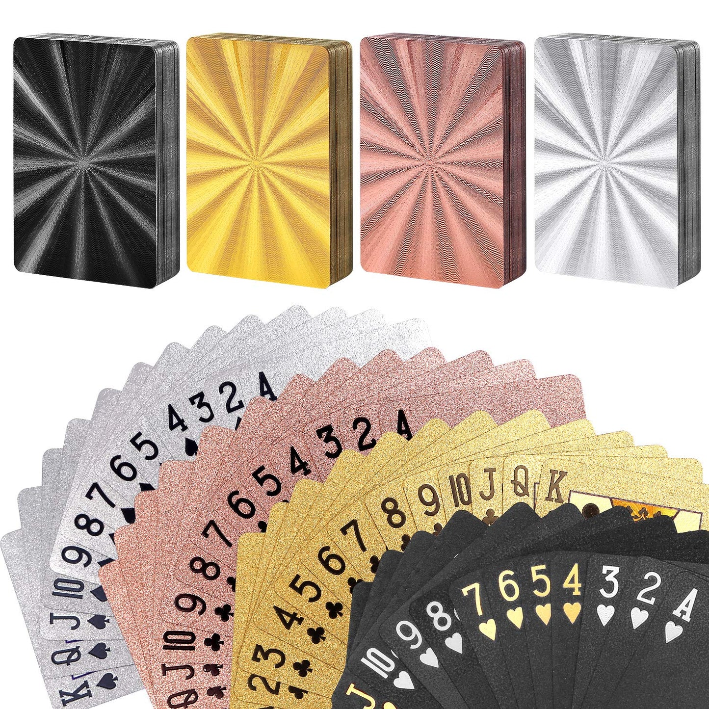 GORCHEN Playing Cards Waterproof Plastic Foil Poker Cards Set Magic Tricks Tool for Men Women Party Game Show Festival, Gold Silver Pink Black