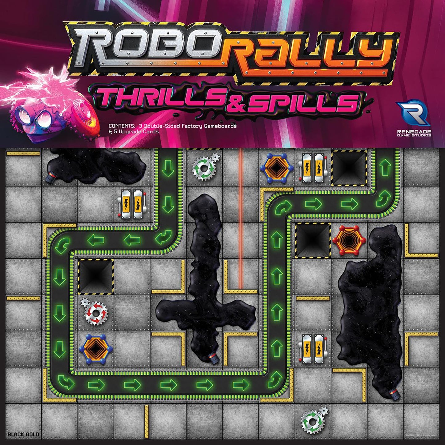 Renegade Game Studios Robo Rally Trio Game Expansion - Thrills & Spills Board Game with 3 Factory Gameboards, 5 Upgrade Cards, Ages 12+, 2-6 Players