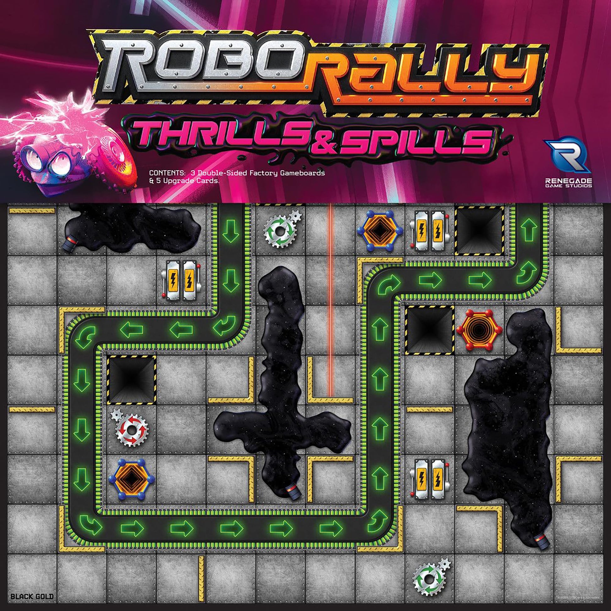 Renegade Game Studios Robo Rally Trio Game Expansion - Thrills & Spills Board Game with 3 Factory Gameboards, 5 Upgrade Cards, Ages 12+, 2-6 Players