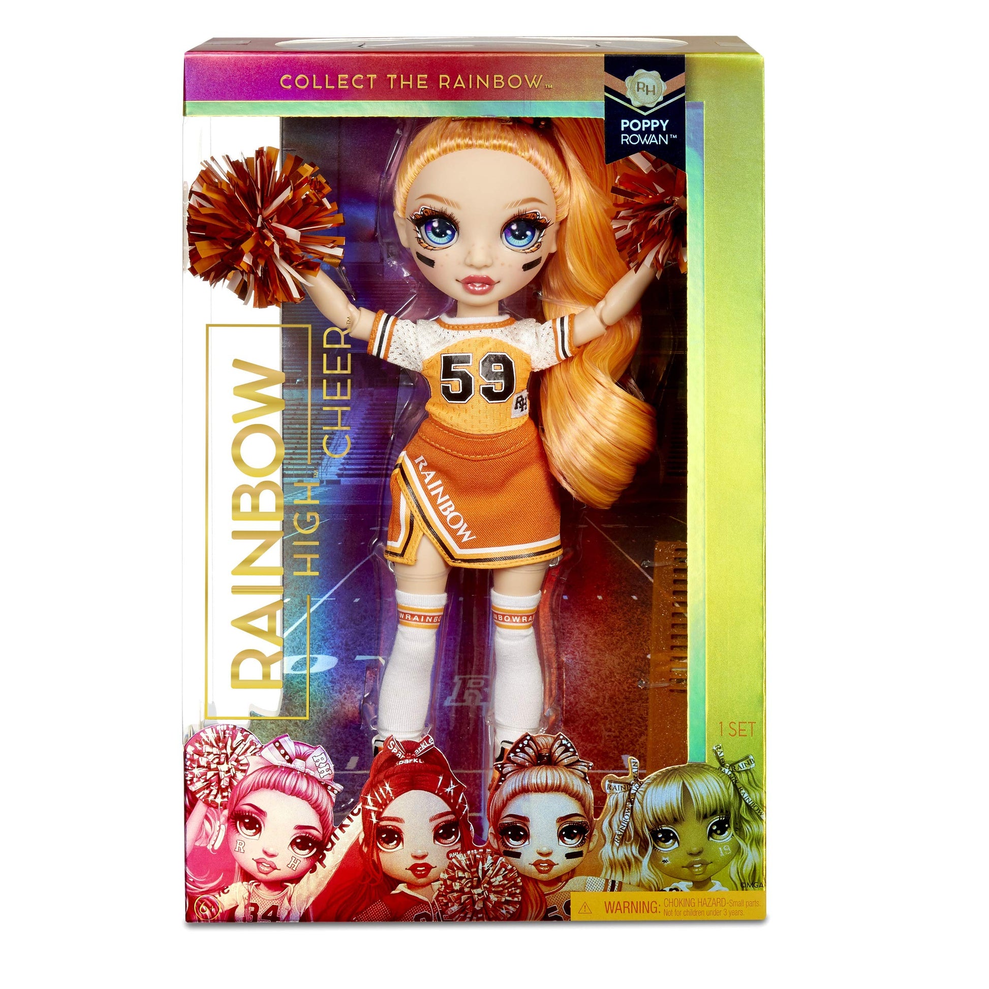 Rainbow High Cheer Poppy Rowan - Orange Cheerleader Fashion Doll with 2 Pom Poms and Doll Accessories, for Kids 6-12 Years Old