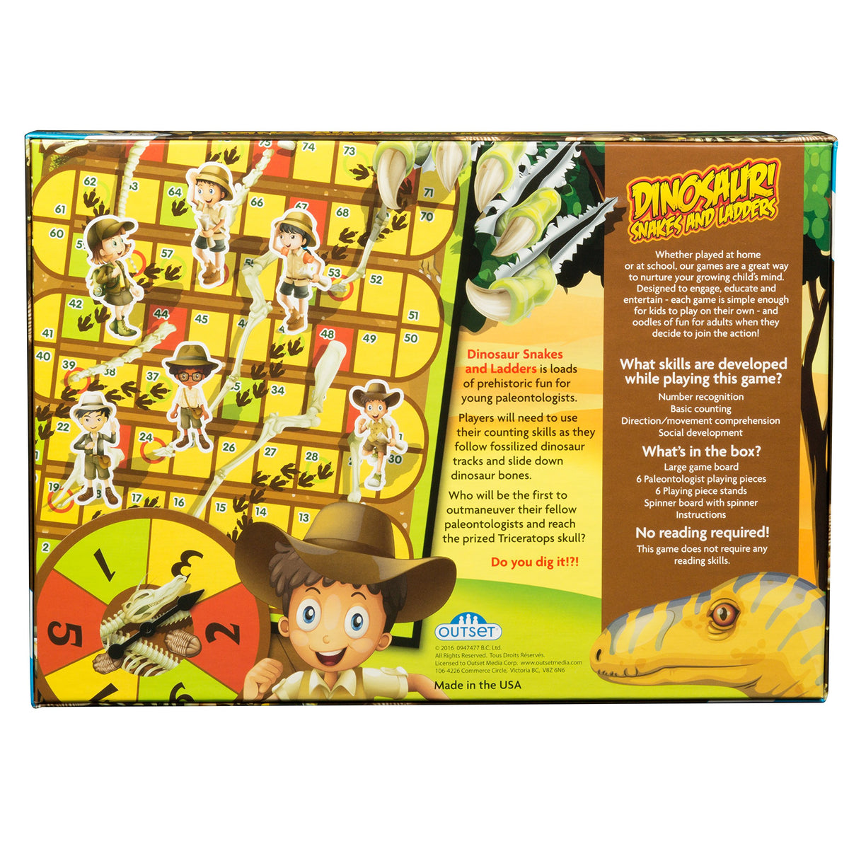 Dinosaur Snakes and Ladders Preschool Game - No Reading Required - Early Learning Basic Couting Game for Kids Ages 3 and up - for 2 to 6 Players by