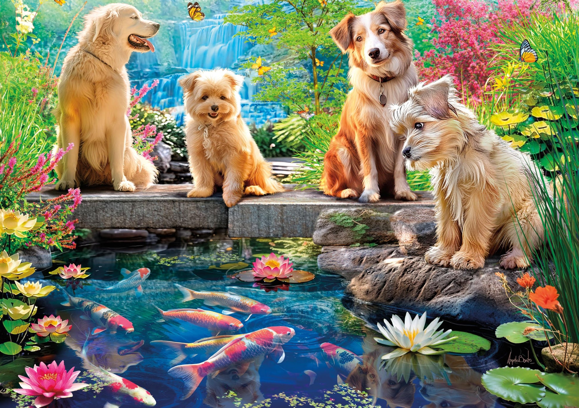 Ceaco - Doggies at the Koi Pond - 500 Piece Jigsaw Puzzle for Adults