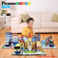 PicassoTiles 80pc School, Hospital, Police Station 3-in-1 Theme Magnet Self Adhesive Backing Stick-On Puzzle Graphic Kit and Overlay Maps for Magnetic