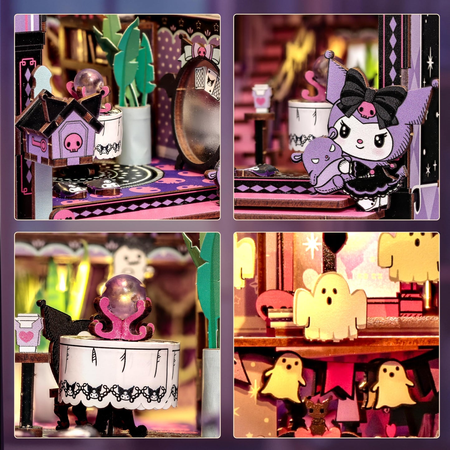 Hands Craft Kuromi Spooky House DIY Book Nook Kit - Official Sanrio Miniature Shelf Insert with Touch LED - 283-Piece 3D Puzzle for Adults & Teens