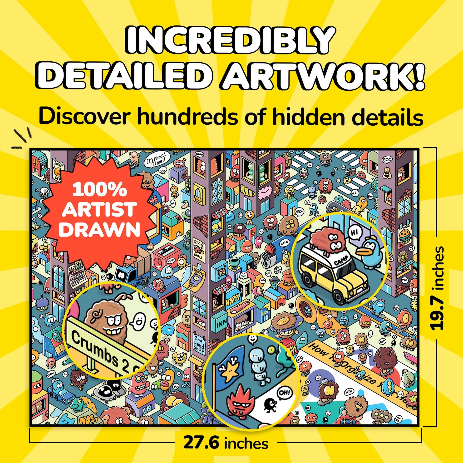 Odd Pieces Jigsaw Puzzles 1000 Pieces with Storytelling Comics, for Women, White Elephant, Mystery Puzzle for Adults & Kids - 19.7'' x 27.6''