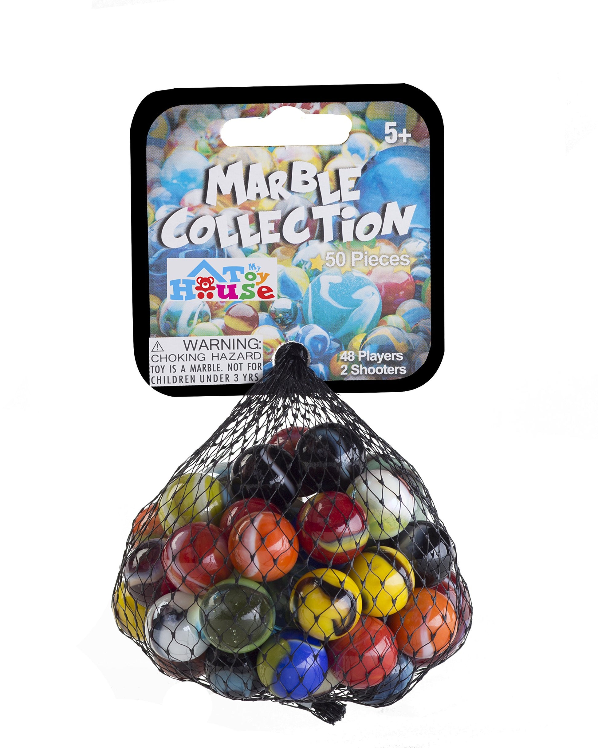 Ader Products Glass Marbles Bulk, Set of 50, (48 Players and 2 Shooters) Assorted Colors, Styles, and Finishes. Marble Games
