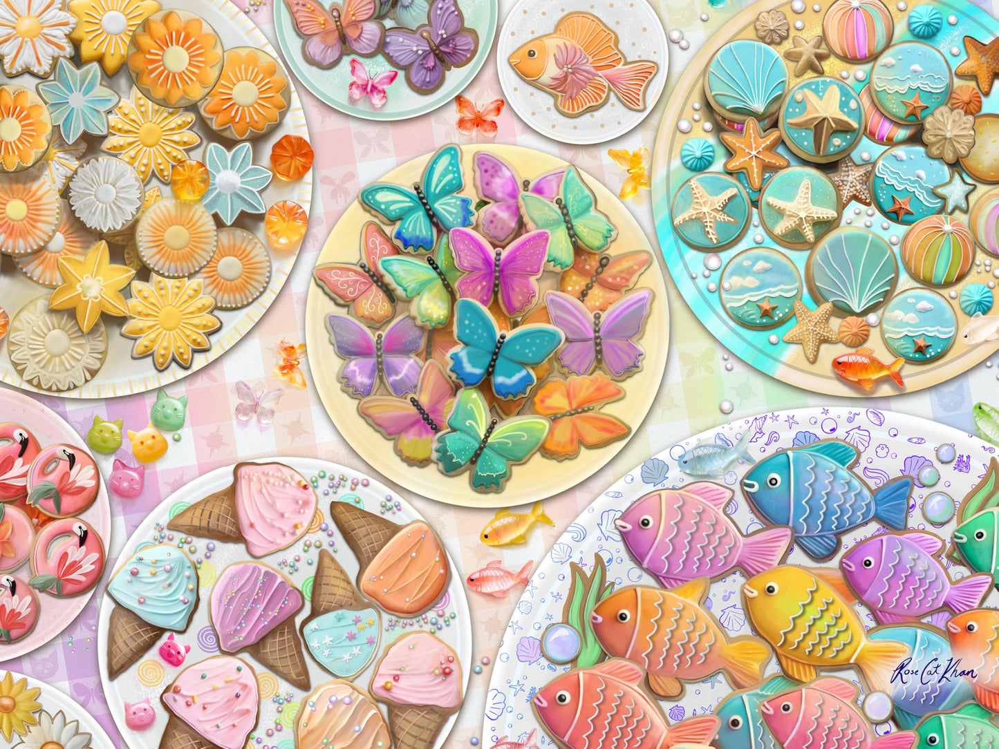 Ceaco - Cookie Creations Puzzle 300 Oversized Pieces - Rose Khan - Pastel Cookie Art Jigsaw Puzzle with Bonus Poster - Large Piece Puzzle for Adults