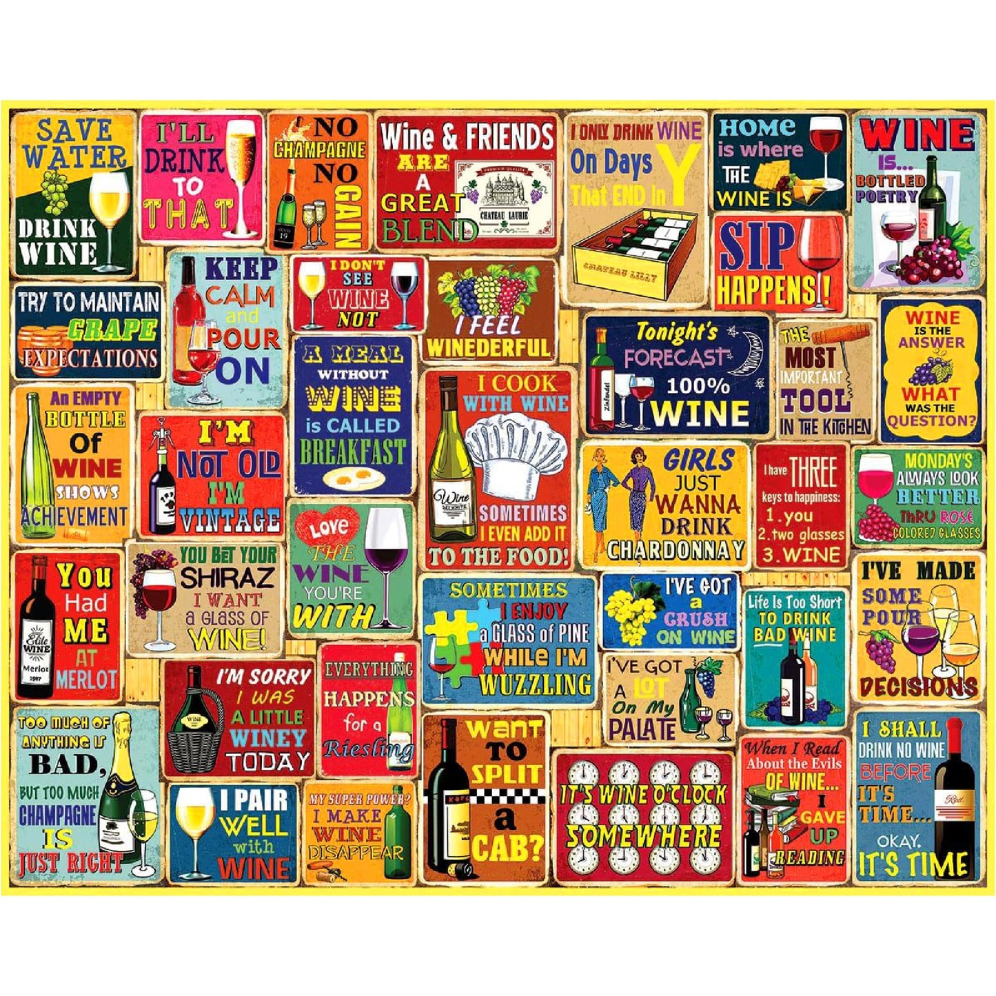 White Mountain 1000 Piece Jigsaw Puzzle Funny Sayings Collage, I Love Wine
