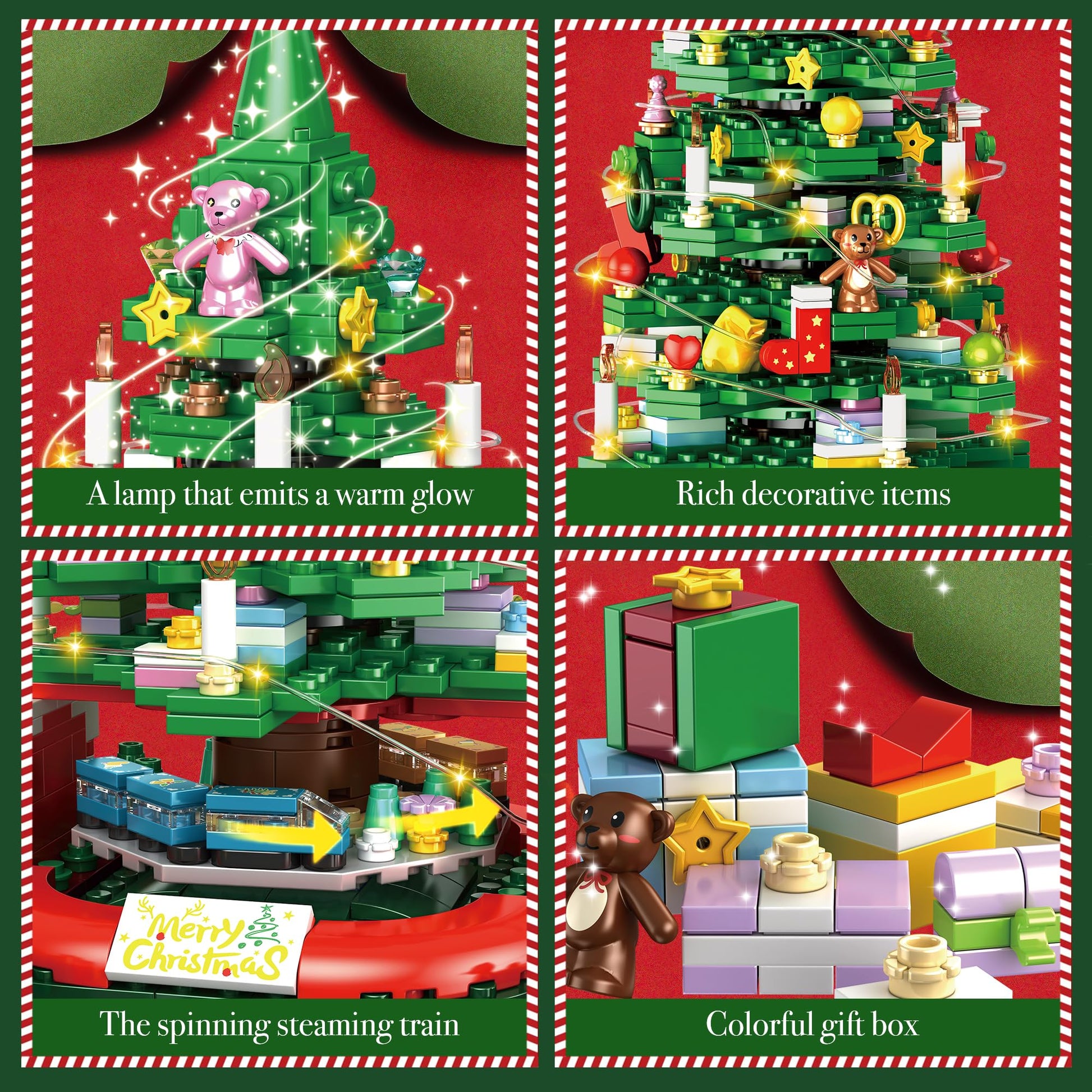 Christmas Tree Building Set for Kids, Christmas Tree 2024 Collectible Holiday Building Block Home Decor with Light, Tabletop for Boys, Girls