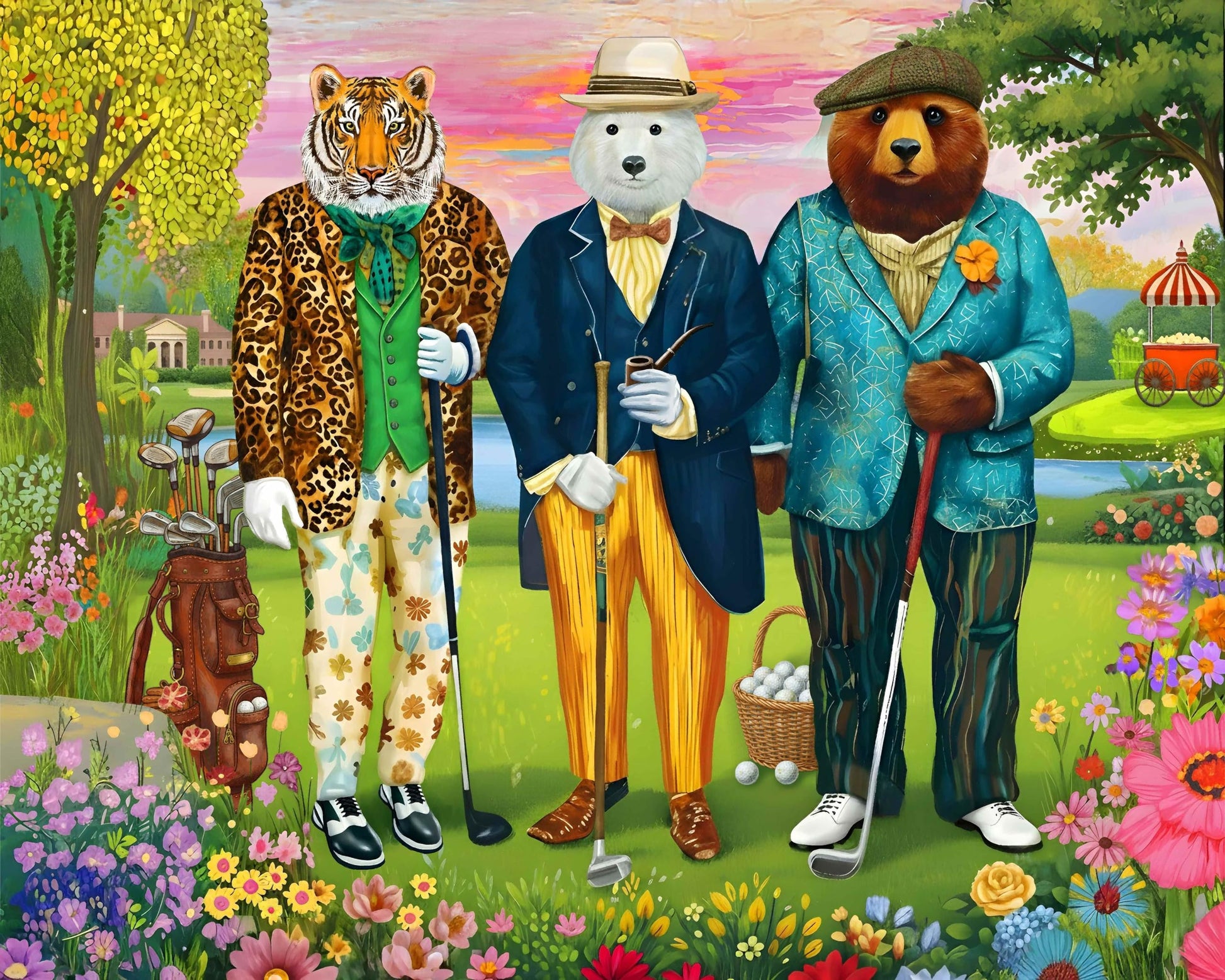 Springbok Tee Time Gentlemen 1000 Piece Jigsaw Puzzle for Adults - Whimsical Animal Golf Puzzle - Poster Now Included - Unique Cut Pieces - Made in